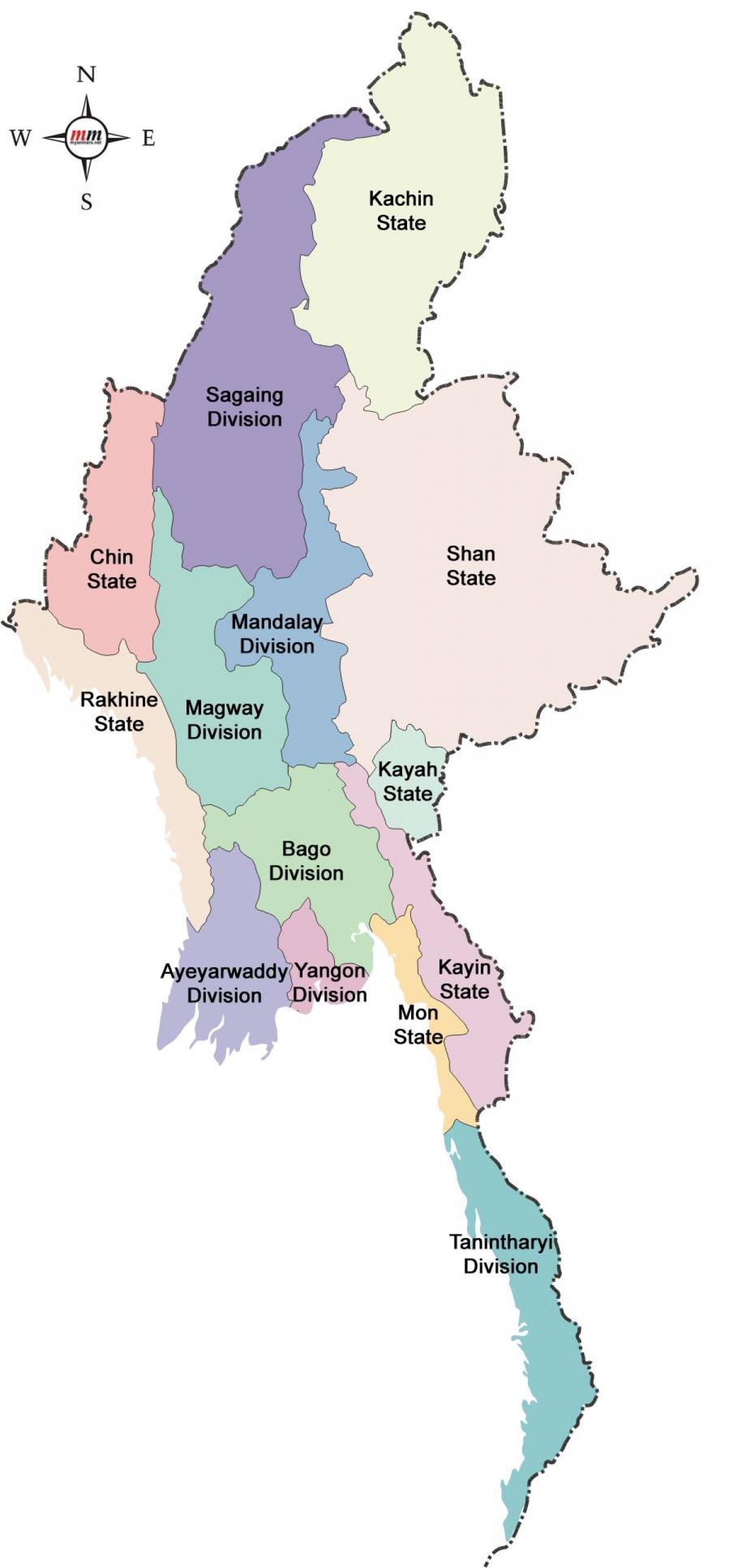 缅甸和国家地图