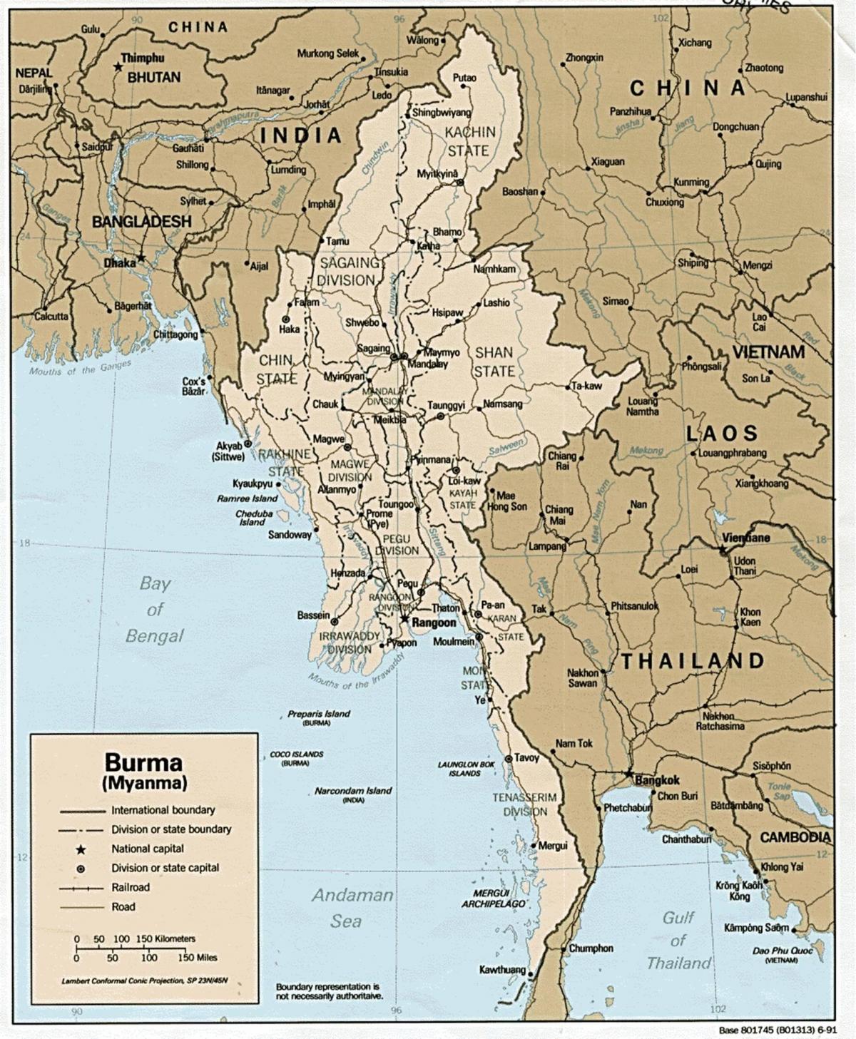 仰光与缅甸的地图