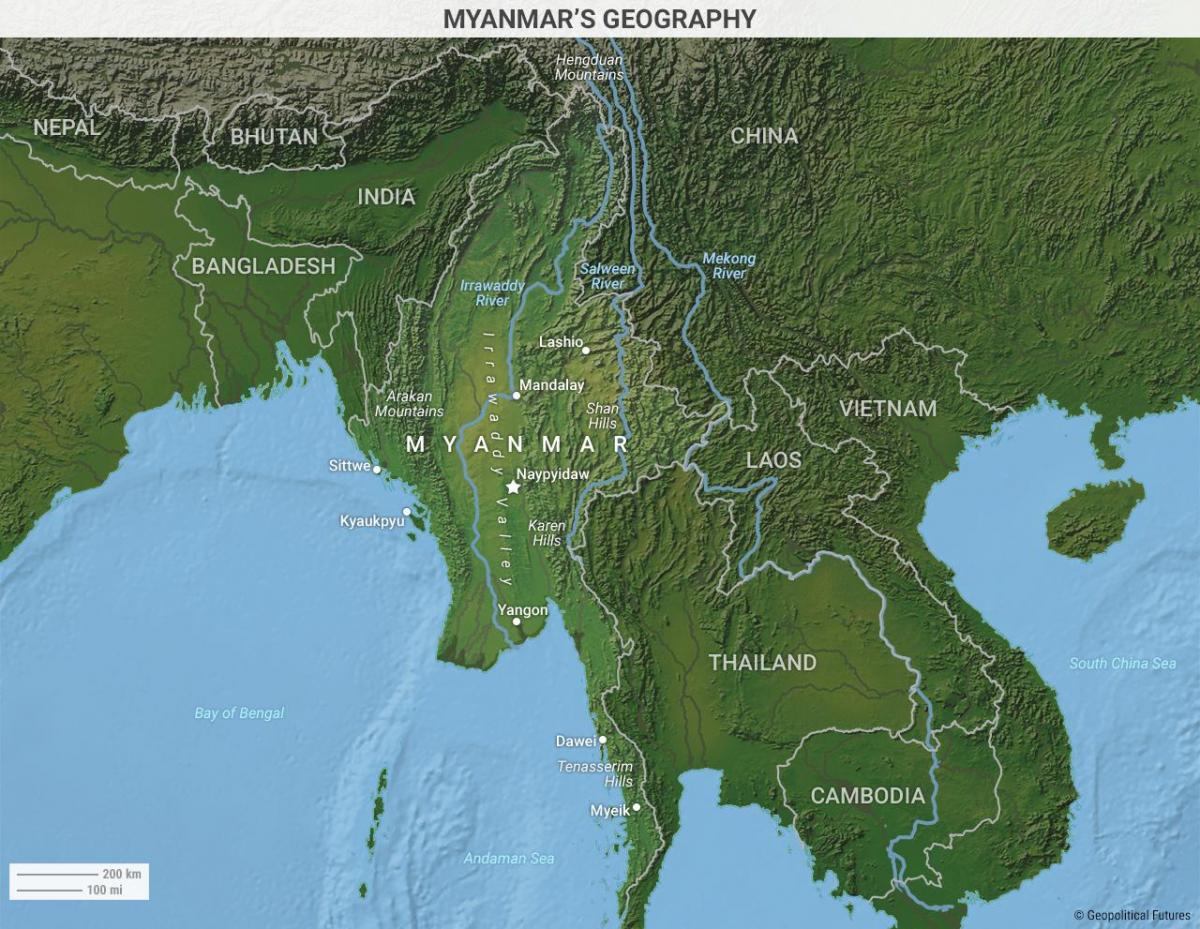 缅甸的地理地图
