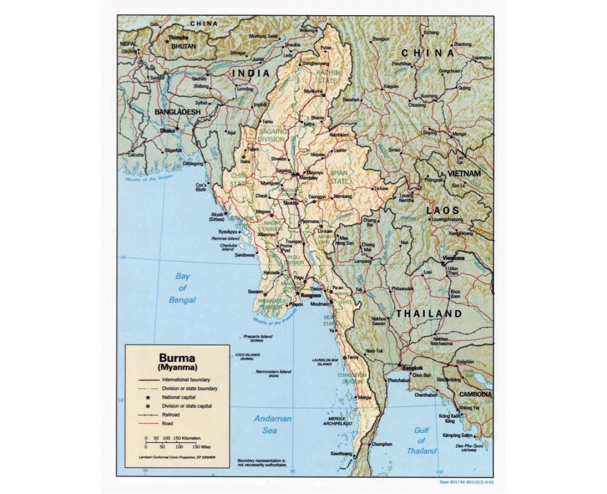 地图，缅甸的城市