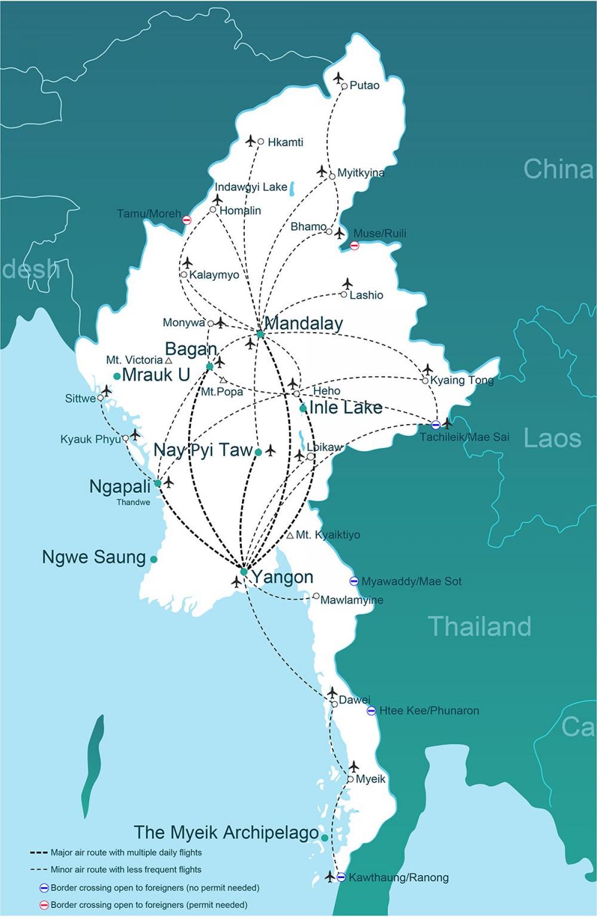 缅甸的机场的地图