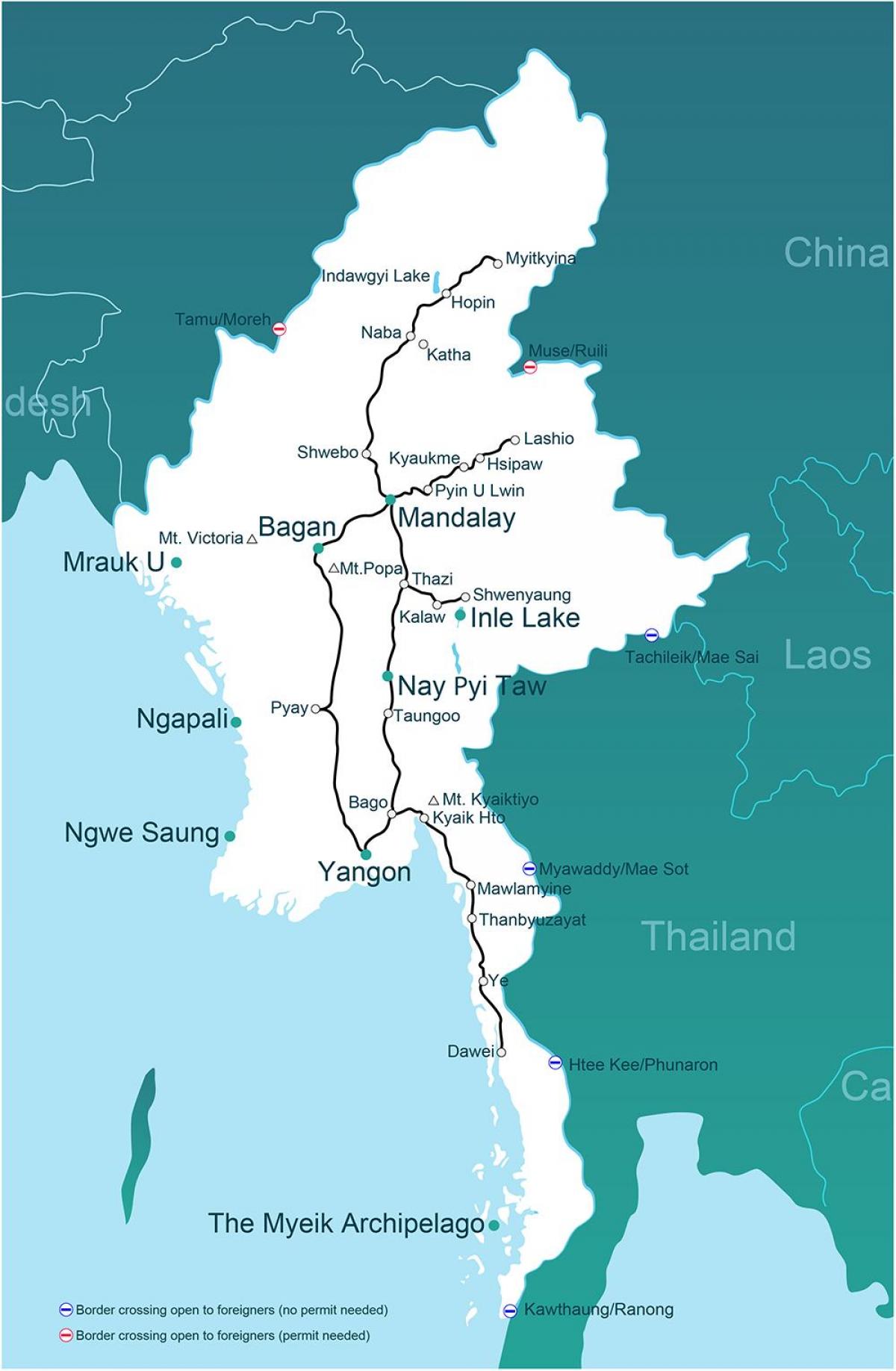 缅甸是火车的地图