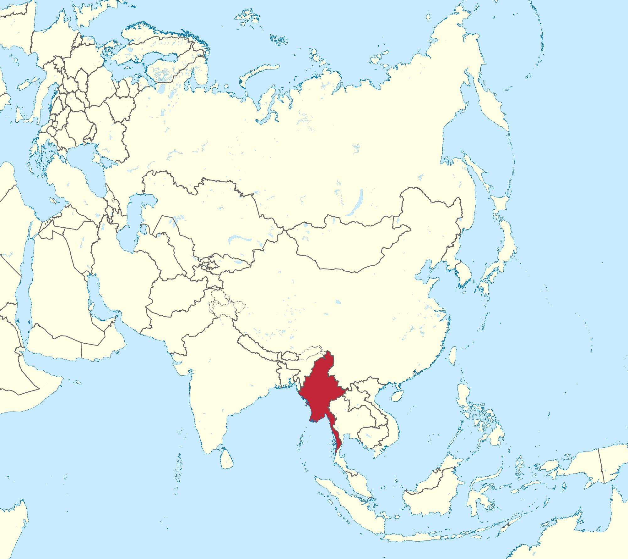 缅甸在世界地图--世界地图缅甸缅甸(东南亚洲-亚洲)
